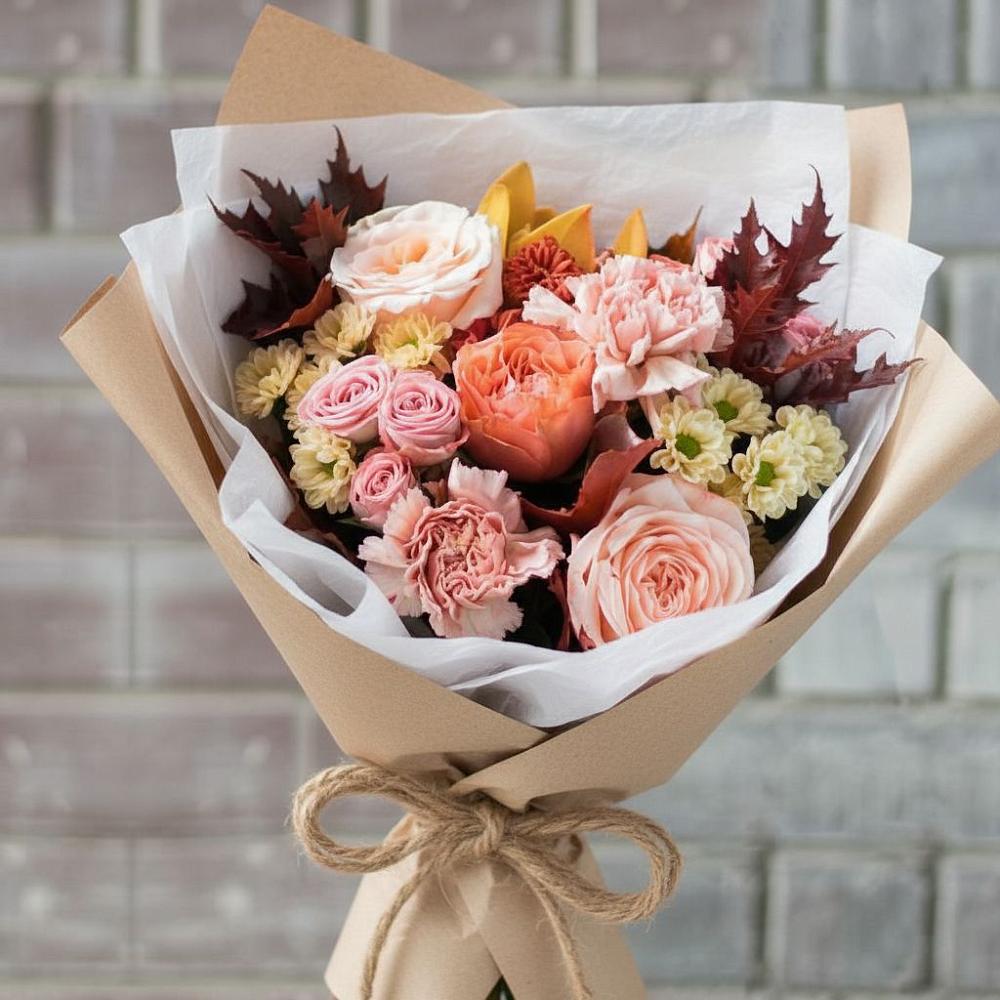 Букет осеннее настроение в Тацинской Букет цветов из: Гвоздики, Хризантемы и Розы в Тацинской