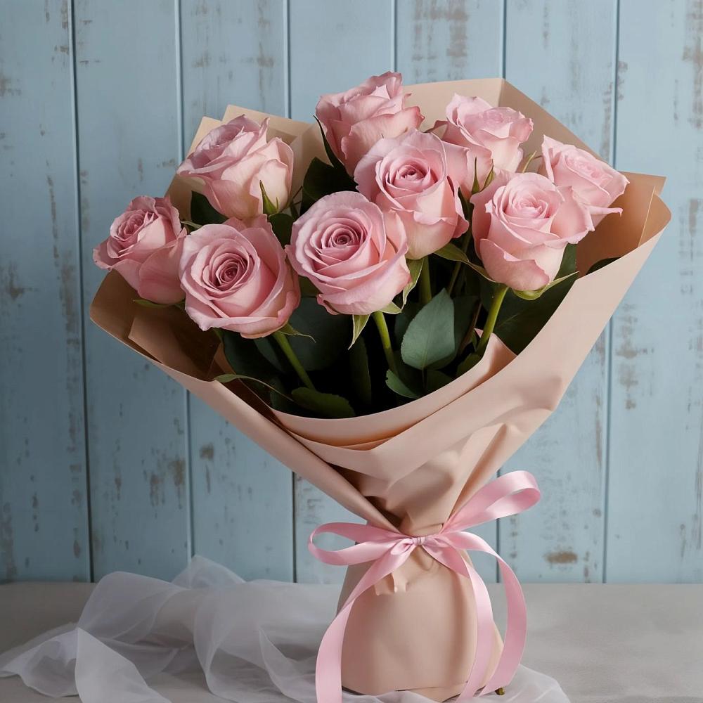 9 розовых роз в Тацинской Букет цветов из: Розы в Тацинской