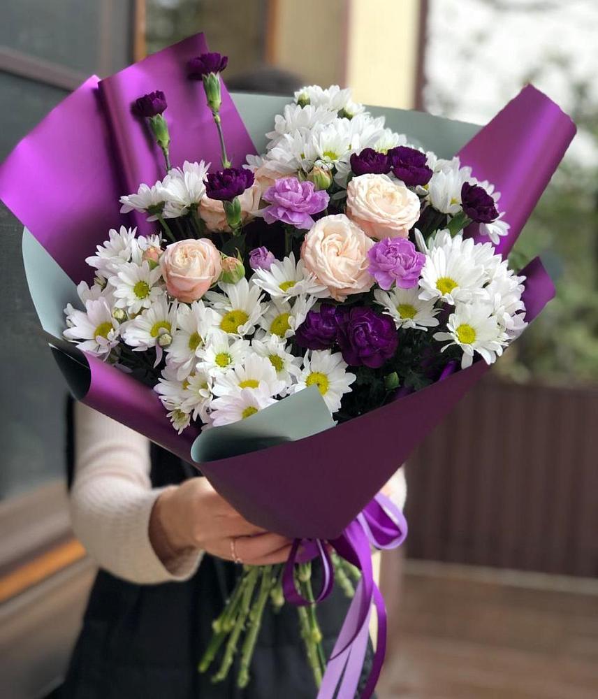 Букет фиолетовый сад в Тацинской Букет цветов из: Хризантемы, Гвоздики и Розы в Тацинской