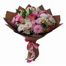 Букет Розовое очарование в Тацинской Букет цветов из:  Хризантемы, Альстромерии и Розы в Тацинской