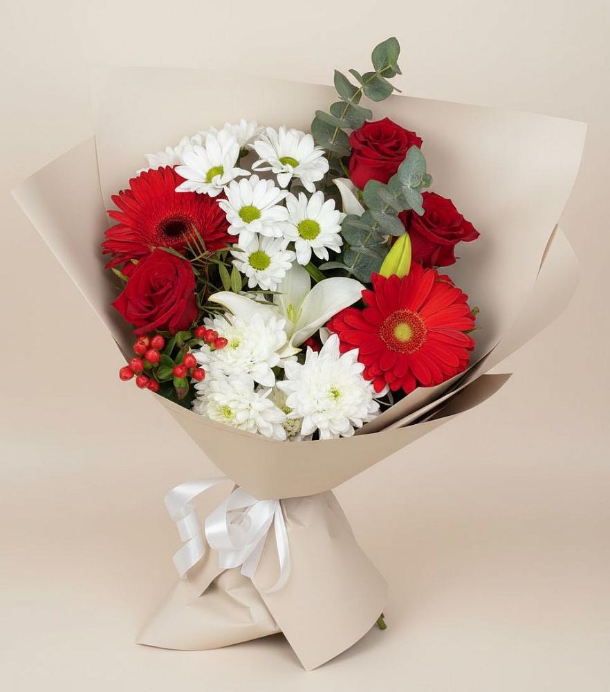 Букет цветов из: Розы, Хризантемы, Герберы и Лилии в Тацинской