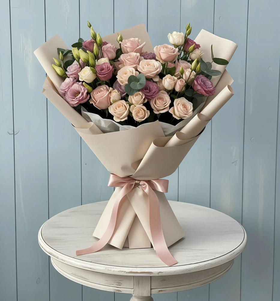 Букет бодрость в Тацинской Букет цветов из: Розы и Лизиантусы в Тацинской