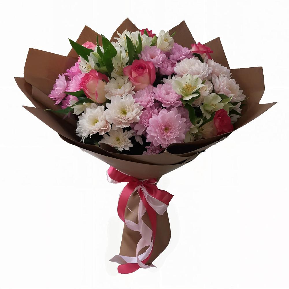 Букет Розовое очарование в Тацинской Букет цветов из: Хризантемы, Альстромерии и Розы в Тацинской