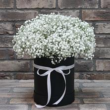 Композиция коробка гипсофил в Тацинской Цветочная композиция из Гипсофила в шляпной коробке в Тацинской
